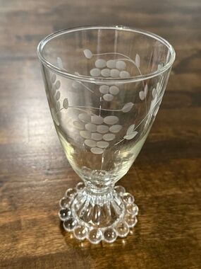 Anchor Hocking 5.5" Berwick "BOOPIE" Etched Grape Water Goblets Beaded Base